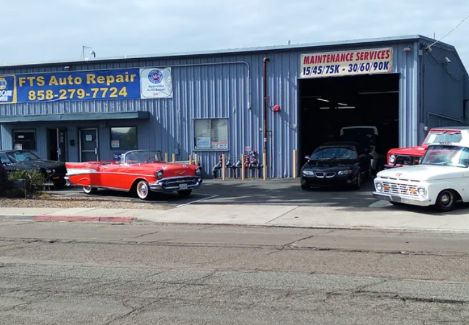 FTS Auto Repair shop on Dagget St with classic cars out front